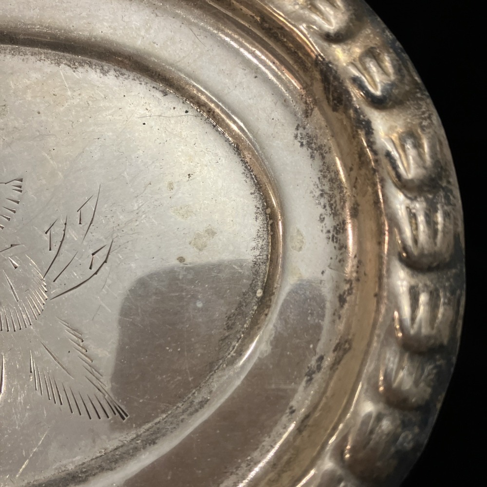 VTG Silver Plate Bread Plate Trinket Tray AMC India Floral Engraved Moradabad - Picture 5 of 12
